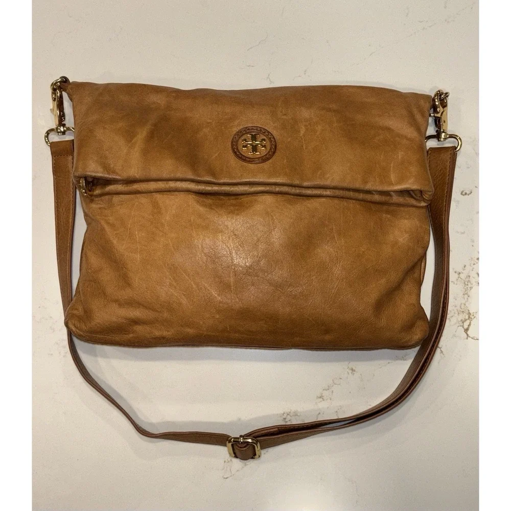 Tory Burch Designer Dena Foldover Convertible Flap Crossbody Purse Leather Bag